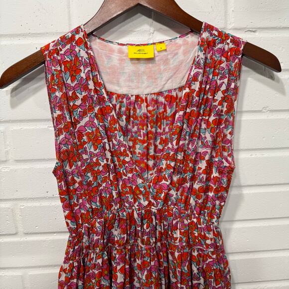 Roller Rabbit Joana Lune Midi Floral Dress Cotton Silk Sz Sml Flowy Smocked Red - Picture 8 of 14